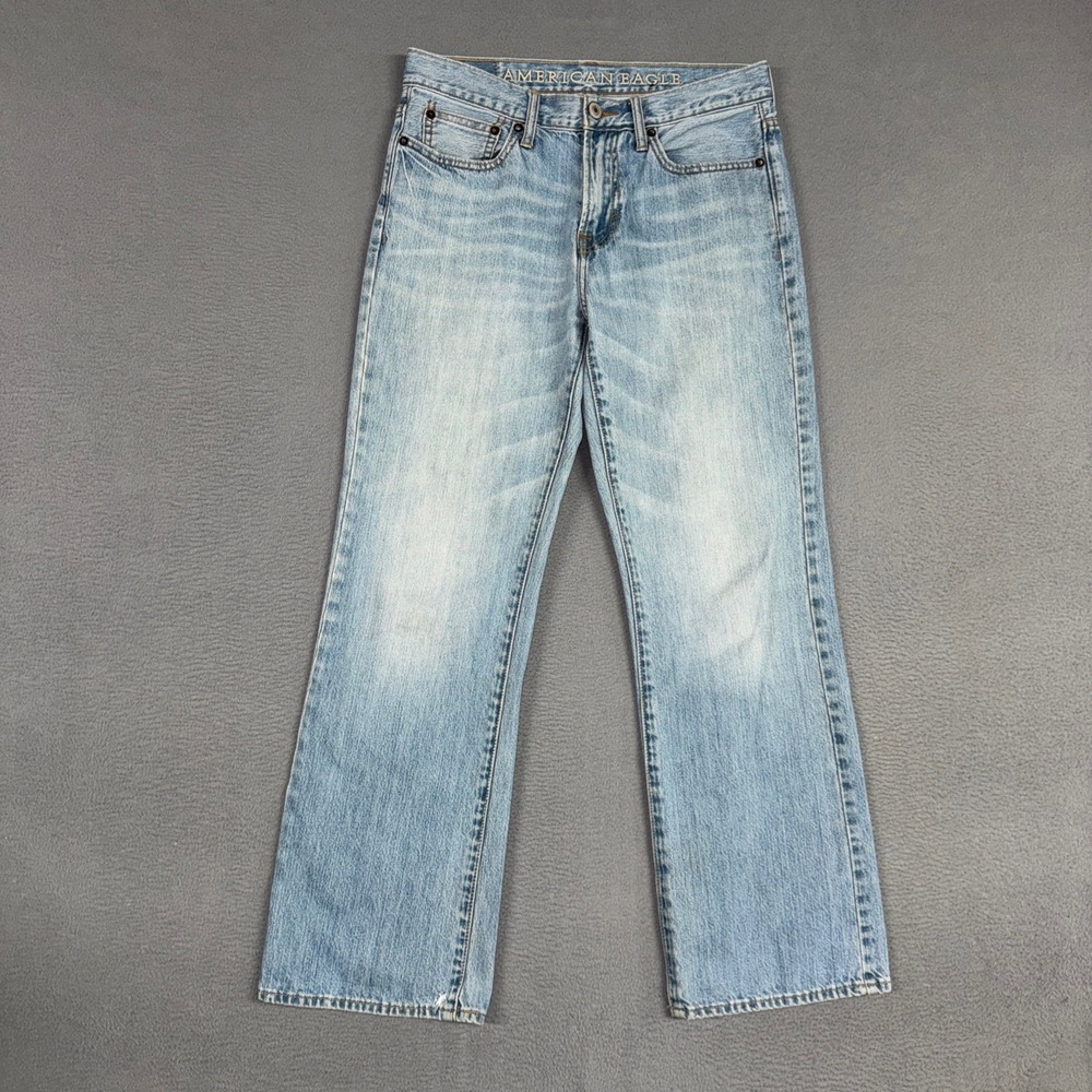 American Eagle Jeans Mens 29x30 (Fits 30x30) Blue Bootcut Distressed Denim Y2K